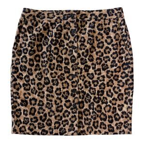 Ralph Lauren Leopard Print Pencil Skirt Pockets Button Linen Size 16 Brown Black